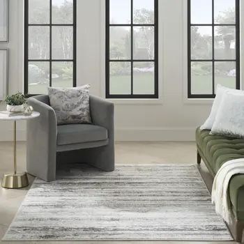 5' X 7' Cream and Gray Abstract Non Skid Area Rug
