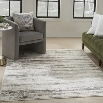 5' X 7' Cream and Gray Abstract Non Skid Area Rug