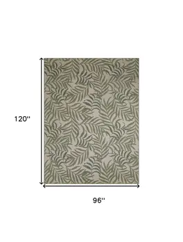 8' X 10' Ivory And Green Palm Leaf Indoor Outdoor Area Rug