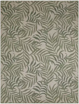 8' X 10' Ivory And Green Palm Leaf Indoor Outdoor Area Rug