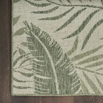 8' X 10' Ivory And Green Palm Leaf Indoor Outdoor Area Rug