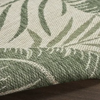 8' X 10' Ivory And Green Palm Leaf Indoor Outdoor Area Rug