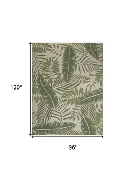 8' X 10' Ivory And Green Palm Leaf Indoor Outdoor Area Rug