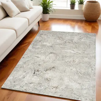 5' X 7' Ivory Gray and Brown Abstract Non Skid Area Rug