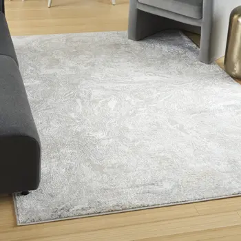 5' X 7' Ivory Gray and Brown Abstract Non Skid Area Rug