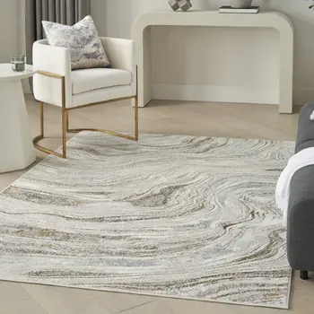 5' X 7' Gold Gray and Ivory Abstract Non Skid Area Rug