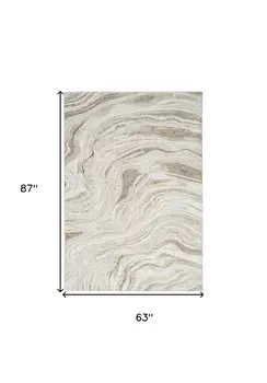 5' X 7' Gold Gray and Ivory Abstract Non Skid Area Rug