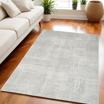 5' X 7' Silver and Gray Abstract Non Skid Area Rug