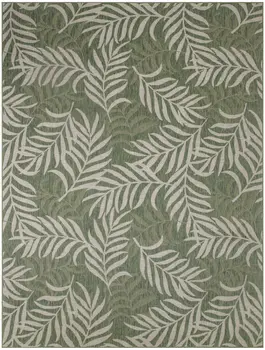 8' X 10' Ivory And Green Palm Leaf Indoor Outdoor Area Rug