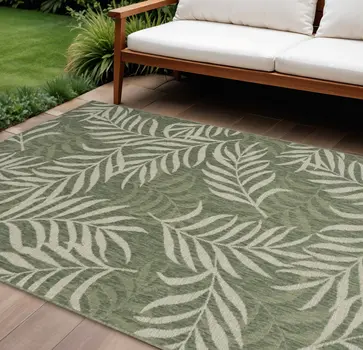 8' X 10' Ivory And Green Palm Leaf Indoor Outdoor Area Rug