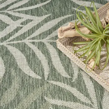8' X 10' Ivory And Green Palm Leaf Indoor Outdoor Area Rug