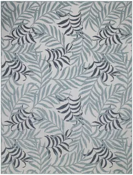 8' X 10' Ivory Sky Blue And Blue Palm Leaf Indoor Outdoor Area Rug