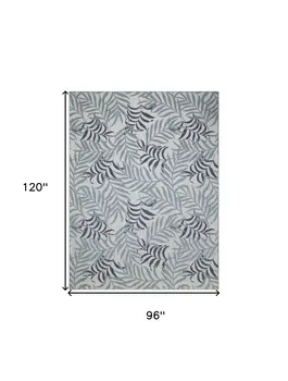 8' X 10' Ivory Sky Blue And Blue Palm Leaf Indoor Outdoor Area Rug