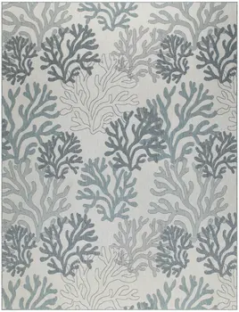 8' X 10' Navy Blue Sky Blue And Ivory Nautical Indoor Outdoor Area Rug
