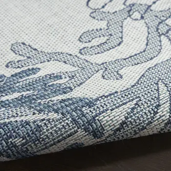 8' X 10' Navy Blue Sky Blue And Ivory Nautical Indoor Outdoor Area Rug