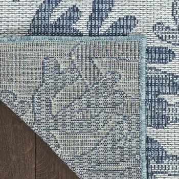 8' X 10' Navy Blue Sky Blue And Ivory Nautical Indoor Outdoor Area Rug
