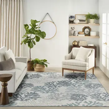 8' X 10' Navy Blue Sky Blue And Ivory Nautical Indoor Outdoor Area Rug