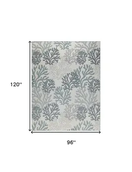 8' X 10' Navy Blue Sky Blue And Ivory Nautical Indoor Outdoor Area Rug