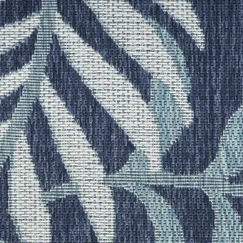 8' X 10' Navy Blue Sky Blue And Ivory Palm Leaf Indoor Outdoor Area Rug