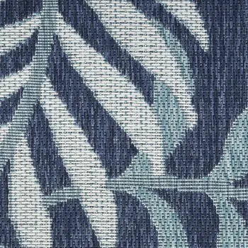 8' X 10' Navy Blue Sky Blue And Ivory Palm Leaf Indoor Outdoor Area Rug