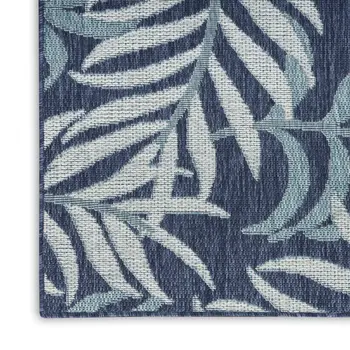 8' X 10' Navy Blue Sky Blue And Ivory Palm Leaf Indoor Outdoor Area Rug