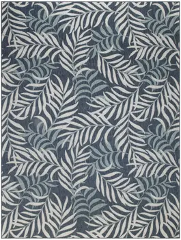 8' X 10' Navy Blue Sky Blue And Ivory Palm Leaf Indoor Outdoor Area Rug