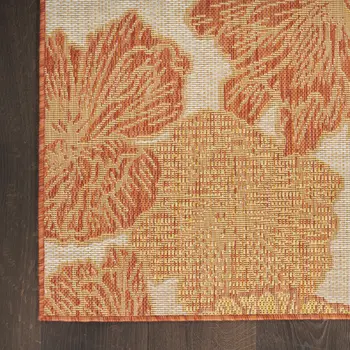 8' X 10' Coral And Beige Floral Indoor Outdoor Area Rug