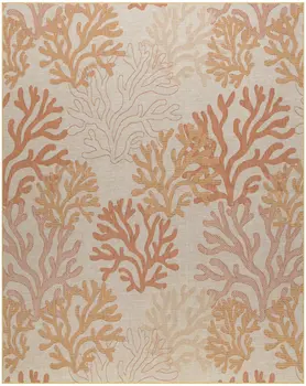 8' X 10' Coral And Beige Nautical Indoor Outdoor Area Rug
