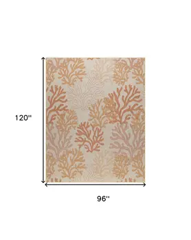 8' X 10' Coral And Beige Nautical Indoor Outdoor Area Rug