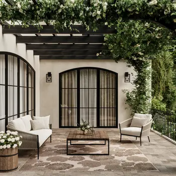 8' X 10' Taupe And Ivory Floral Indoor Outdoor Area Rug