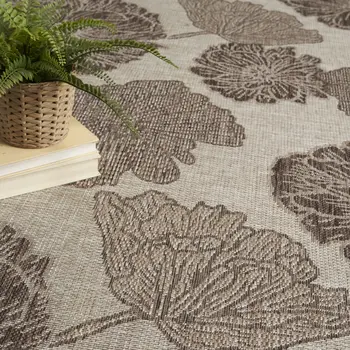 8' X 10' Taupe And Ivory Floral Indoor Outdoor Area Rug