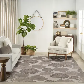 8' X 10' Taupe And Ivory Floral Indoor Outdoor Area Rug
