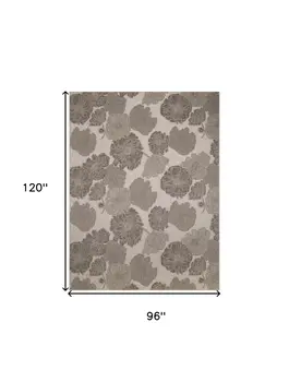 8' X 10' Taupe And Ivory Floral Indoor Outdoor Area Rug