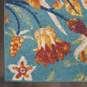 5' X 7' Aqua Floral Power Loom Area Rug