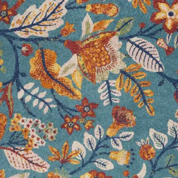 5' X 7' Aqua Floral Power Loom Area Rug