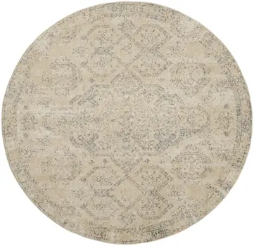 8' Beige And Gray Geometric Distressed Round Rug