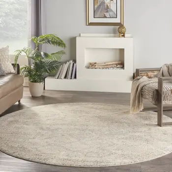 8' Beige And Gray Geometric Distressed Round Rug