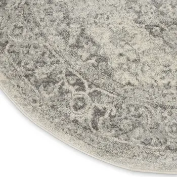 8' Ivory And Gray Floral Medallion Distressed Round Rug