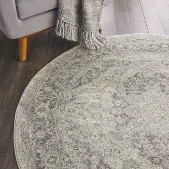8' Ivory And Gray Floral Medallion Distressed Round Rug