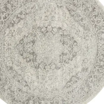 8' Ivory And Gray Floral Medallion Distressed Round Rug