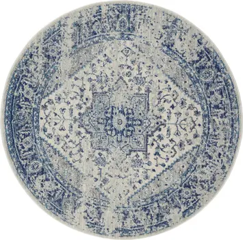 8' Ivory And Light Blue Floral Medallion Distressed Round Rug