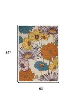 5' X 7' Cream Floral Power Loom Area Rug