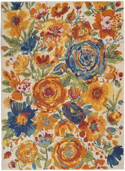5' X 7' Cream Floral Power Loom Area Rug