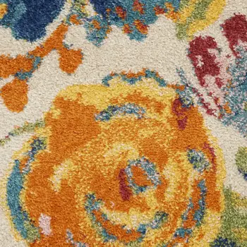 5' X 7' Cream Floral Power Loom Area Rug