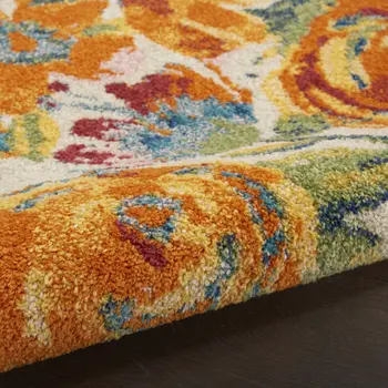 5' X 7' Cream Floral Power Loom Area Rug
