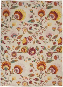 5' X 7' Cream Floral Power Loom Area Rug