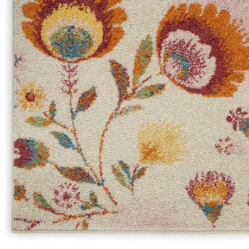5' X 7' Cream Floral Power Loom Area Rug