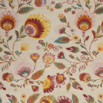 5' X 7' Cream Floral Power Loom Area Rug
