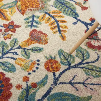 5' X 7' Cream Floral Power Loom Area Rug