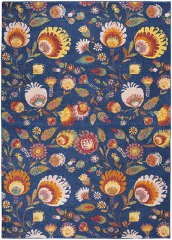 5' X 7' Blue and Yellow Floral Power Loom Area Rug